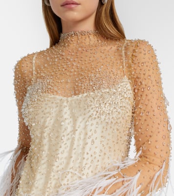 Mia embellished feather-trimmed tulle gown | Clio Peppiatt