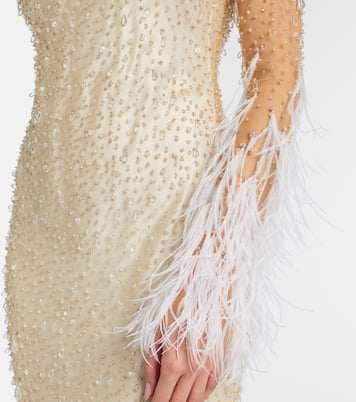 Mia embellished feather-trimmed tulle gown | Clio Peppiatt