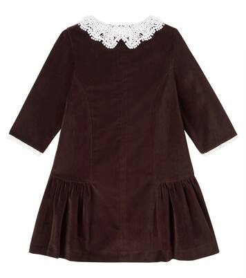 Bow-detail velvet and broderie anglaise dress | La Coqueta
