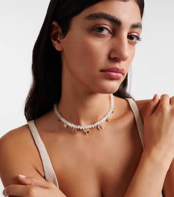 Multi-charm 14kt gold necklace with moonstone and diamonds | Sydney Evan