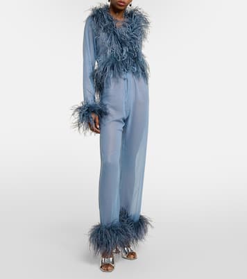 Plumage feather-trimmed wide-leg pants | Oséree
