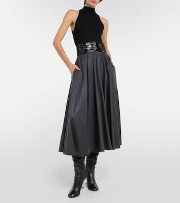 High-Rise-Midirock aus Schurwolle | Alaïa