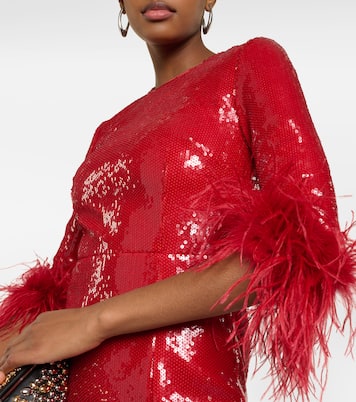 Abito midi Nika con paillettes e piume | Rebecca Vallance