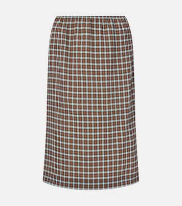 Gonna midi in misto seta a quadri | Prada