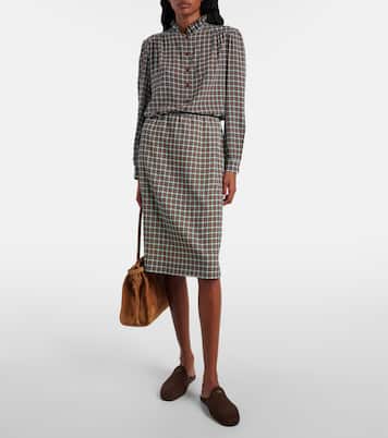 Gonna midi in misto seta a quadri | Prada
