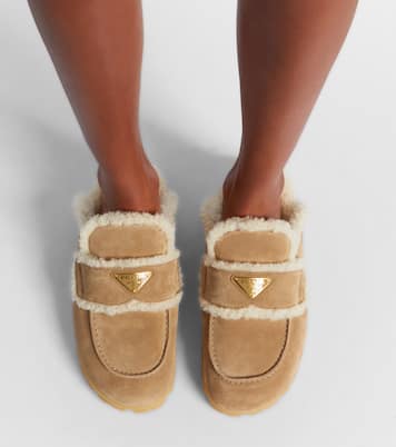 Shearling-lined suede mules | Prada