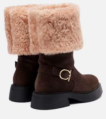 Zaki shearling-lined suede knee-high boots | Ferragamo