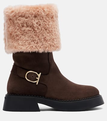 Zaki shearling-lined suede knee-high boots | Ferragamo