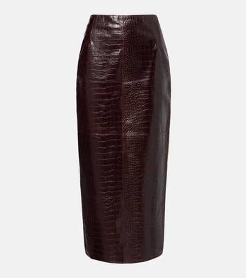 Elyse croc-effect leather pencil skirt | Nour Hammour