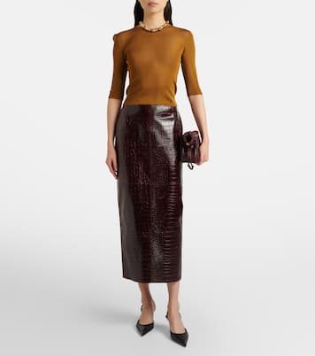 Elyse croc-effect leather pencil skirt | Nour Hammour