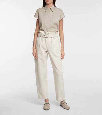 High-rise cotton-blend paperbag pants | Brunello Cucinelli