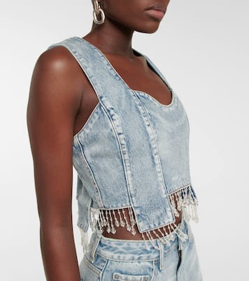 Embellished denim crop top | Ganni