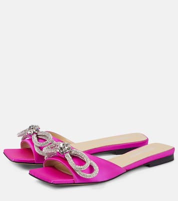 Double Bow embellished satin mules | Mach & Mach
