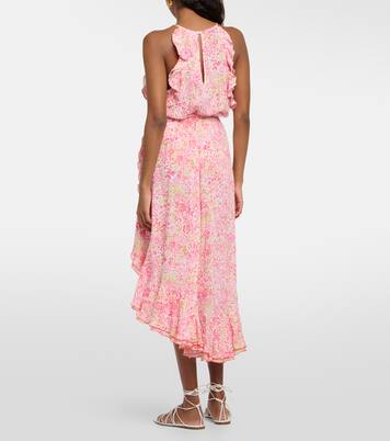 Falda midi Aude floral con volantes | Poupette St Barth