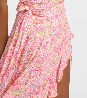 Falda midi Aude floral con volantes | Poupette St Barth
