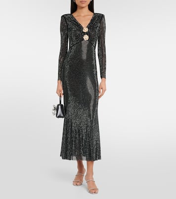 Crystal-embellished mesh midi dress | Self-Portrait