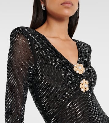 Crystal-embellished mesh midi dress | Self-Portrait