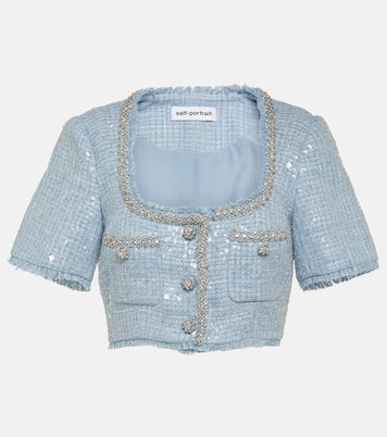 Sequined bouclé crop top | Self-Portrait