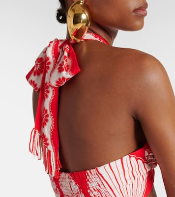 Red Ainika Shell linen-blend bra top | Farm Rio