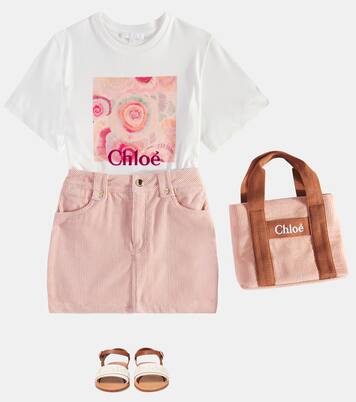 로고 레더 트리밍 코듀로이 토트 백 | Chloé Kids