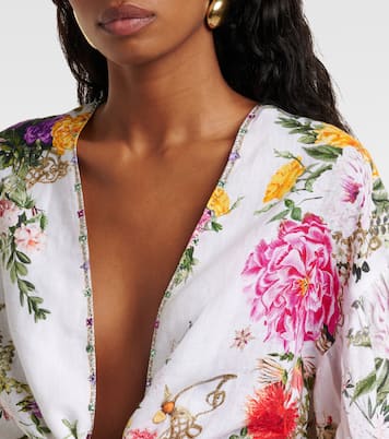 Top cropped in lino con stampa | Camilla