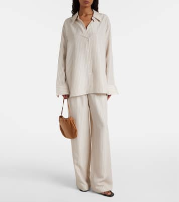 Pantalon ample rayé en soie | Róhe
