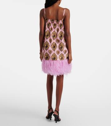 Vestido corto de seda estampado con plumas | Dolce&Gabbana
