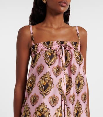 Vestido corto de seda estampado con plumas | Dolce&Gabbana