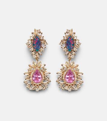 Ohrringe aus 18kt Gelbgold mit Diamanten, Saphiren und Opal | Suzanne Kalan
