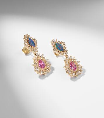Ohrringe aus 18kt Gelbgold mit Diamanten, Saphiren und Opal | Suzanne Kalan