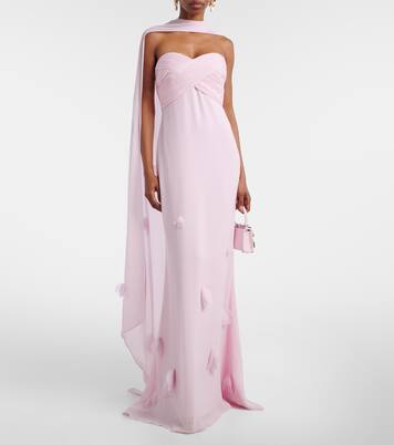 Scarf-detail georgette gown | Self-Portrait