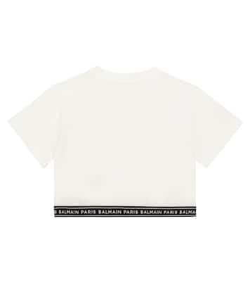 Camiseta en jersey de algodón cropped | Balmain Kids