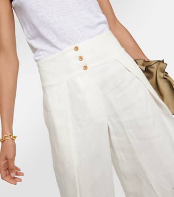 Pantalones anchos de lino de tiro alto | Loro Piana