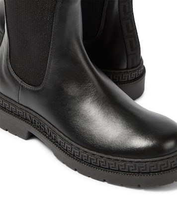 Bottines en jacquard à logo et cuir | Versace Kids