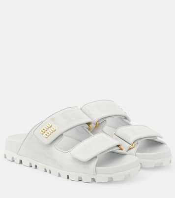Sandali distressed in pelle con logo | Miu Miu