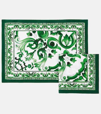 Lot de set et serviette de table Majolica en lin | Dolce&Gabbana Casa