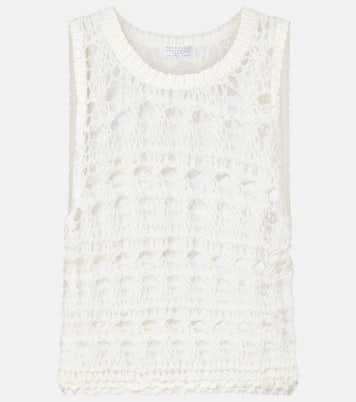 Open-knit jute and cotton-blend top | Brunello Cucinelli