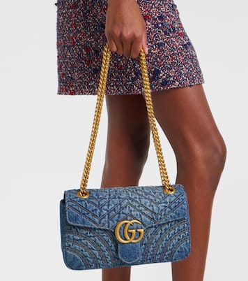 GG Marmont Small denim shoulder bag | Gucci