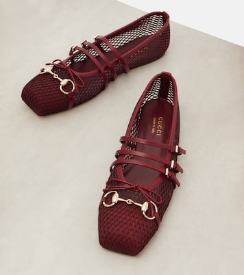 Horsebit mesh and leather ballet flats | Gucci