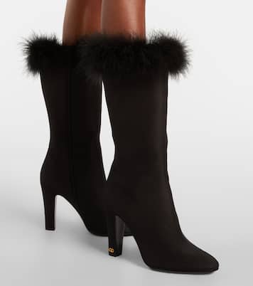 Botas altas Hotty de satén con plumas | Valentino Garavani