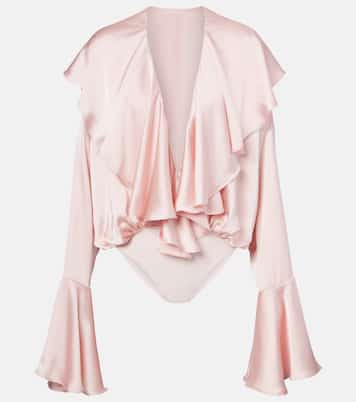 Ruffled satin bodysuit | Norma Kamali