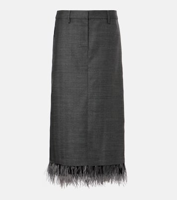 Falda midi de lana virgen con plumas | Brunello Cucinelli