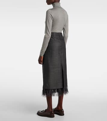 Falda midi de lana virgen con plumas | Brunello Cucinelli