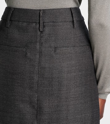 Falda midi de lana virgen con plumas | Brunello Cucinelli