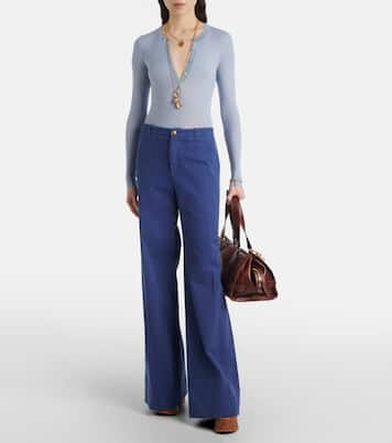 Pantalon évasé à taille mi-haute en coton | Chloé