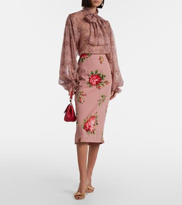 Gonna midi in misto seta con stampa floreale | Dolce&Gabbana