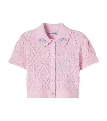 Embroidered pointelle cotton-blend top | Self-Portrait Kids