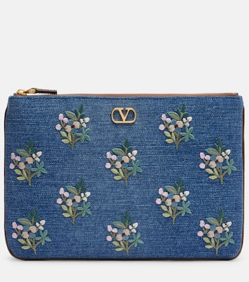 VLogo embroidered denim pouch | Valentino Garavani
