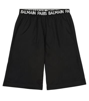 Shorts in tessuto tecnico con logo | Balmain Kids