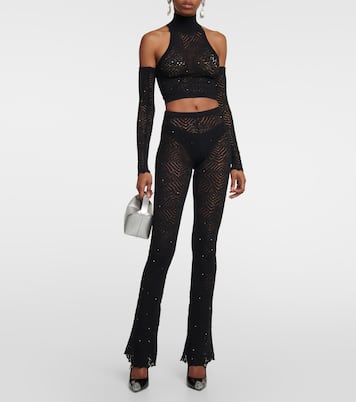Embellished high-rise flared lace pants | Alessandra Rich